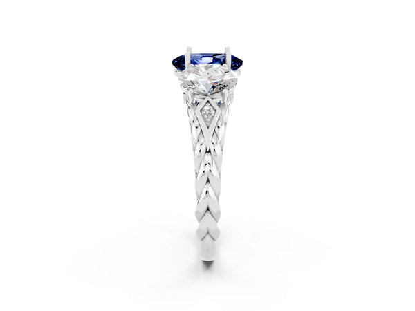 Platinum Three-Stone Oval Cut Blue Sapphire Braided Band Ring with Four-Prong Setting