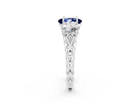 White gold Three-Stone Oval Cut Blue Sapphire Braided Band Ring with Four-Prong Setting_14