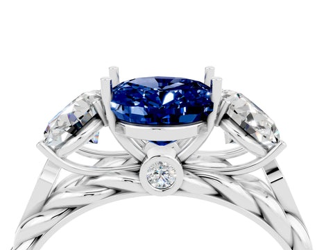 White gold Three-Stone Oval Cut Blue Sapphire Braided Band Ring with Four-Prong Setting_16