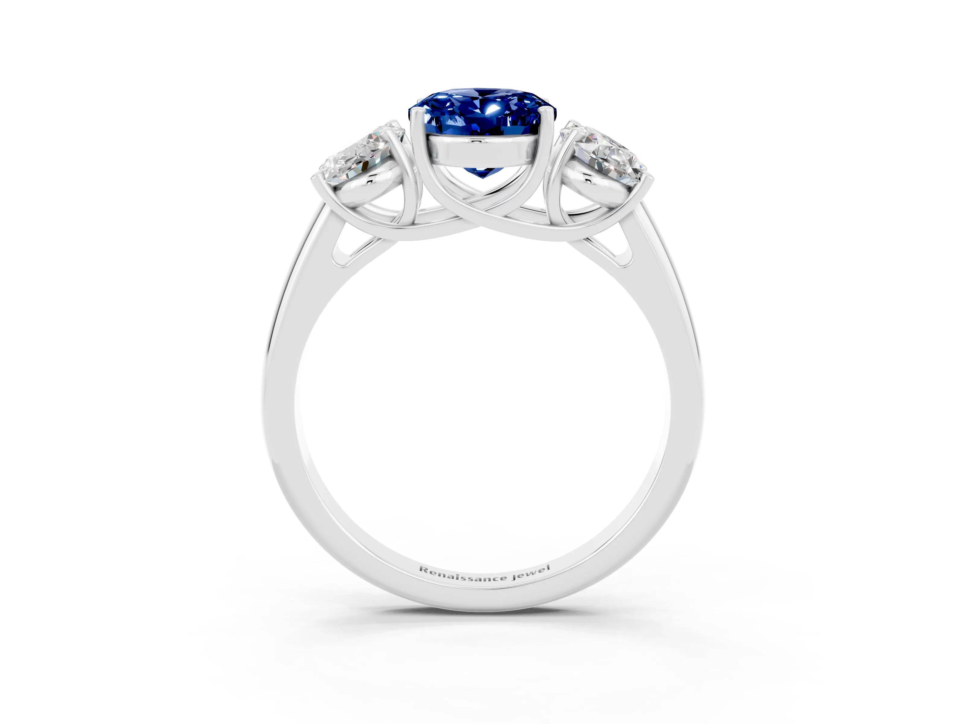 White gold Three-Stone Oval Cut Blue Sapphire Engagement Ring with Prong Setting_3