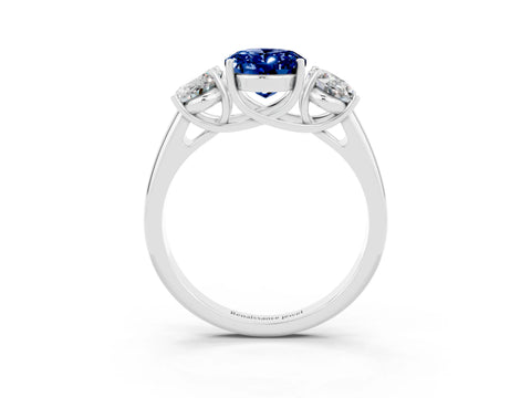White gold Three-Stone Oval Cut Blue Sapphire Engagement Ring with Prong Setting_3