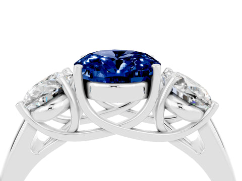 White gold Three-Stone Oval Cut Blue Sapphire Engagement Ring with Prong Setting_4