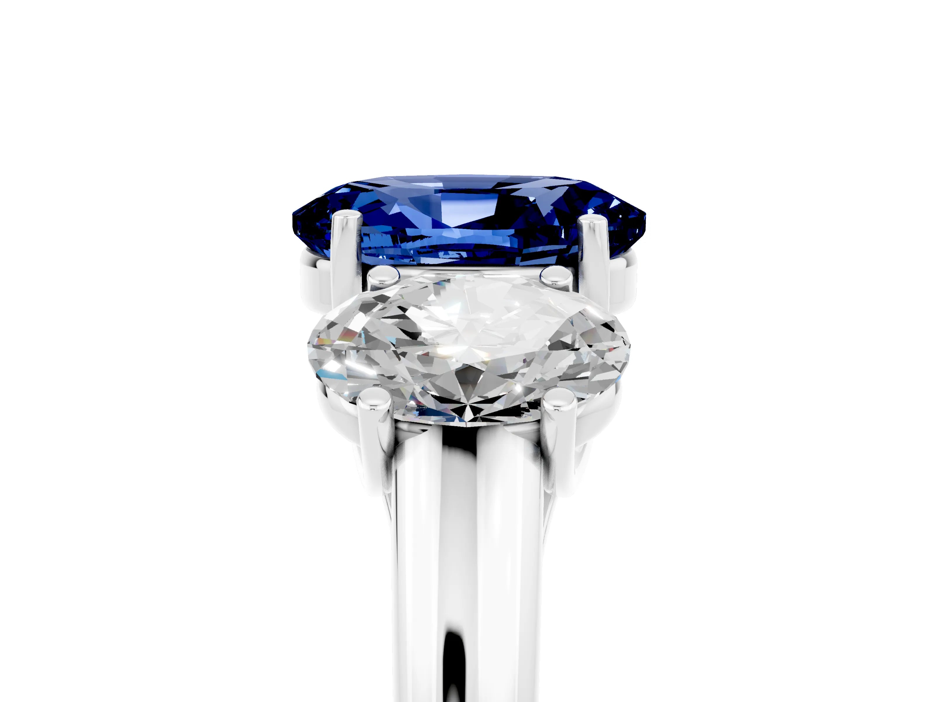 White gold Three-Stone Oval Cut Blue Sapphire Engagement Ring with Prong Setting_5