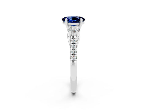 White gold Three-Stone Oval Cut Blue Sapphire Pavé Band with Four-Prong Setting_2