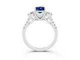 White gold Three-Stone Oval Cut Blue Sapphire Pavé Band with Four-Prong Setting_3