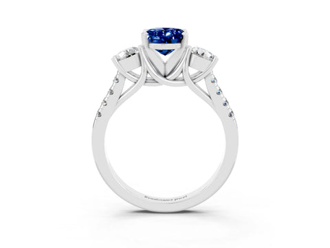 White gold Three-Stone Oval Cut Blue Sapphire Pavé Band with Four-Prong Setting_3