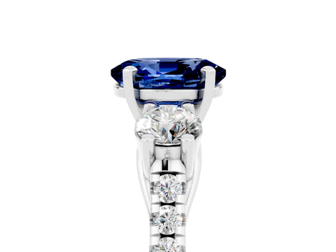White gold Three-Stone Oval Cut Blue Sapphire Pavé Band with Four-Prong Setting_5