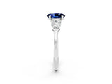 White gold Three-Stone Oval Cut Blue Sapphire Ring with Pear Side Stones and Four-Prong Setting_2