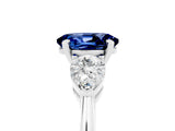 White gold Three-Stone Oval Cut Blue Sapphire Ring with Pear Side Stones and Four-Prong Setting_5