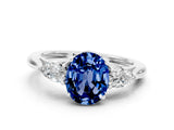 White gold Three-Stone Oval Cut Blue Sapphire Ring with Pear  Side Stones in Four-Prong Setting_12
