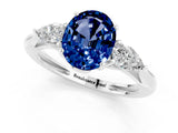 White gold Three-Stone Oval Cut Blue Sapphire Ring with Pear  Side Stones in Four-Prong Setting_13
