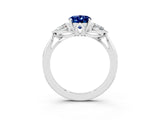 White gold Three-Stone Oval Cut Blue Sapphire Ring with Pear  Side Stones in Four-Prong Setting_15