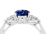 White gold Three-Stone Oval Cut Blue Sapphire Ring with Pear  Side Stones in Four-Prong Setting_16