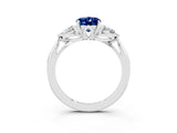 White gold Three-Stone Oval Cut Blue Sapphire Ring with Pear  Side Stones in Four-Prong Setting_51