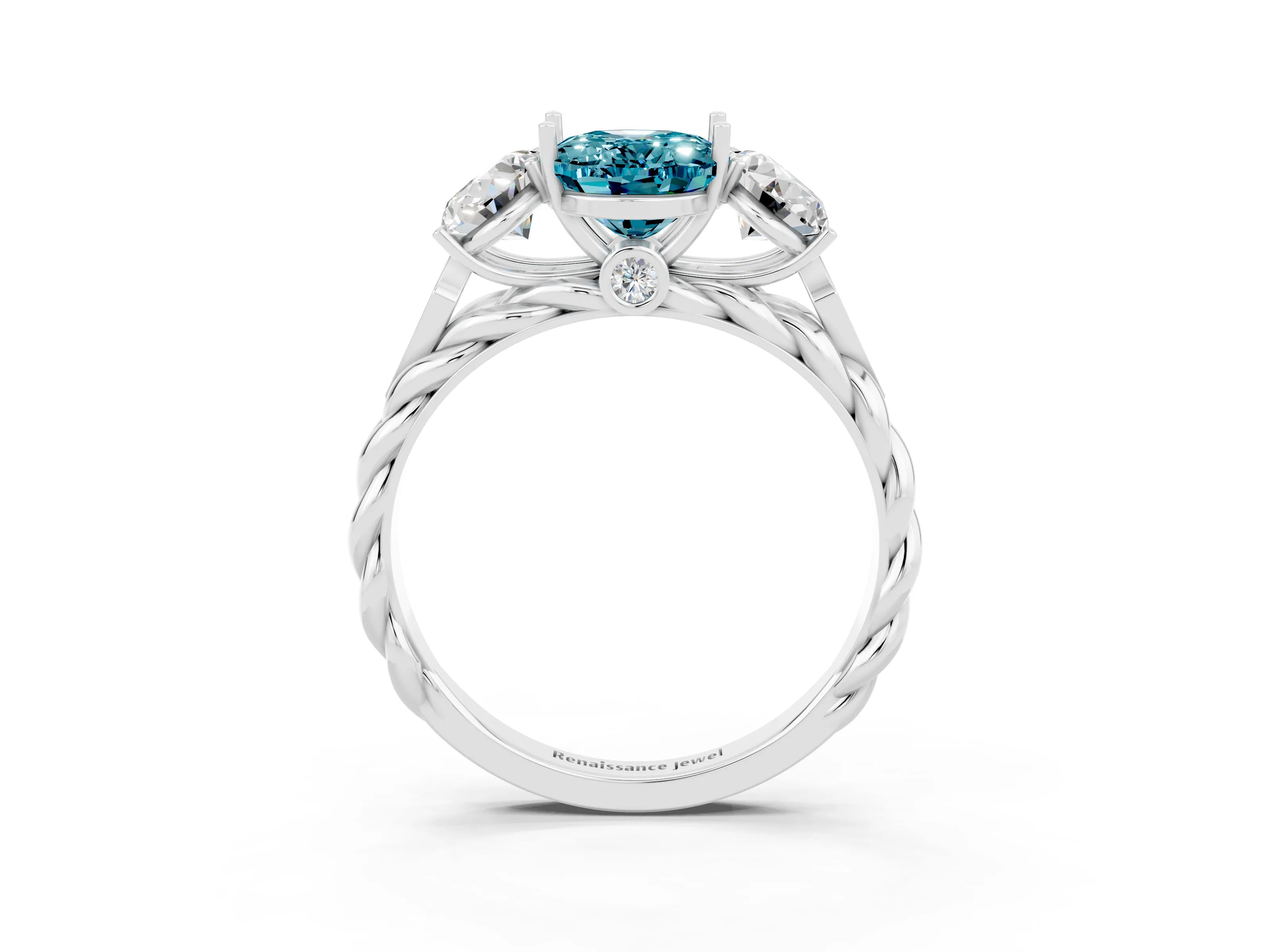 White gold Three-Stone Oval Cut Blue Topaz Braided Band Ring with Four-Prong Setting_15