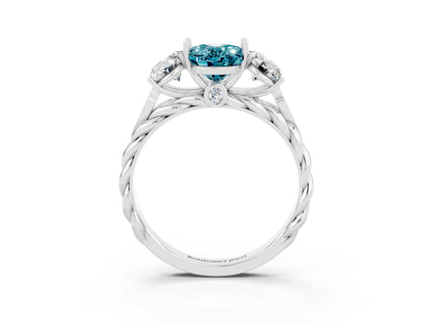 White gold Three-Stone Oval Cut Blue Topaz Braided Band Ring with Four-Prong Setting_15