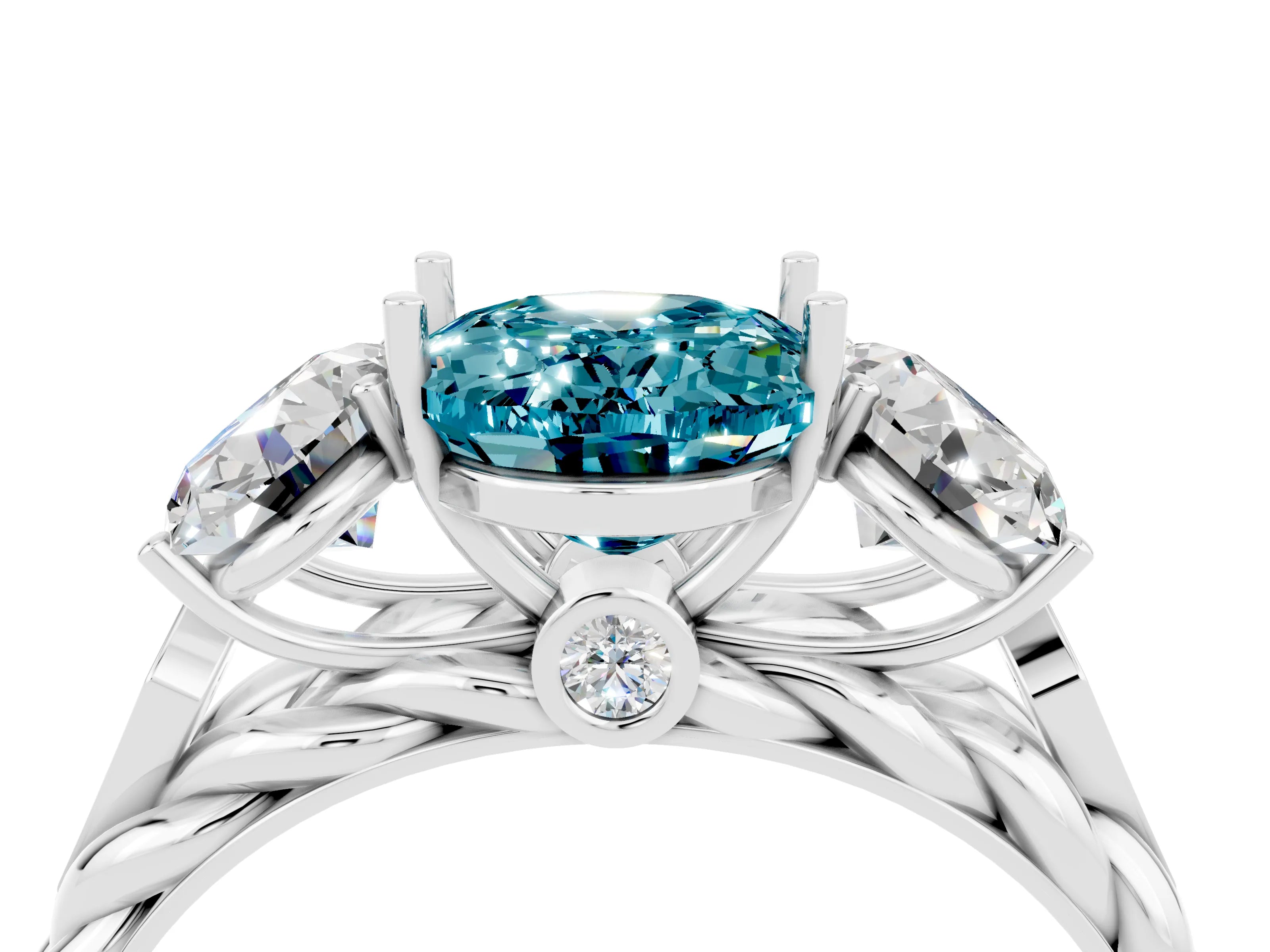 White gold Three-Stone Oval Cut Blue Topaz Braided Band Ring with Four-Prong Setting_16