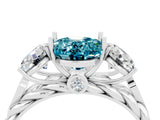 White gold Three-Stone Oval Cut Blue Topaz Braided Band Ring with Four-Prong Setting_16