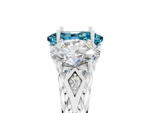 White gold Three-Stone Oval Cut Blue Topaz Braided Band Ring with Four-Prong Setting_17