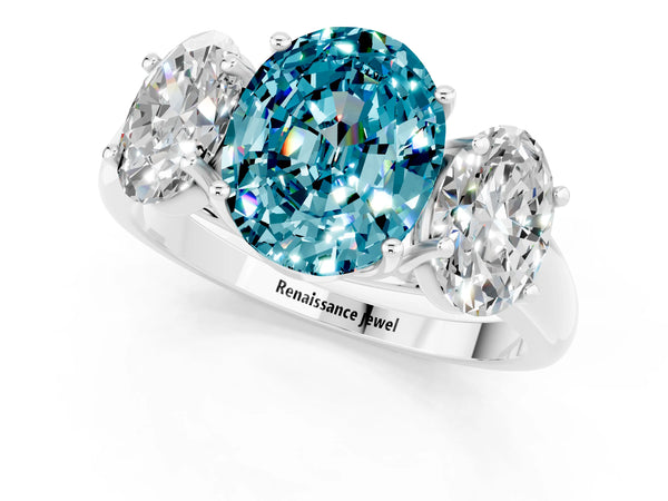 White gold Three-Stone Oval Cut Blue Topaz Engagement Ring with Prong Setting