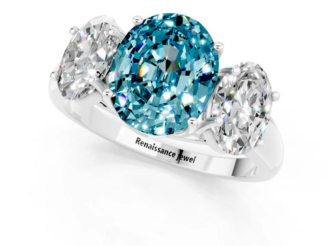 White gold Three-Stone Oval Cut Blue Topaz Engagement Ring with Prong Setting_1
