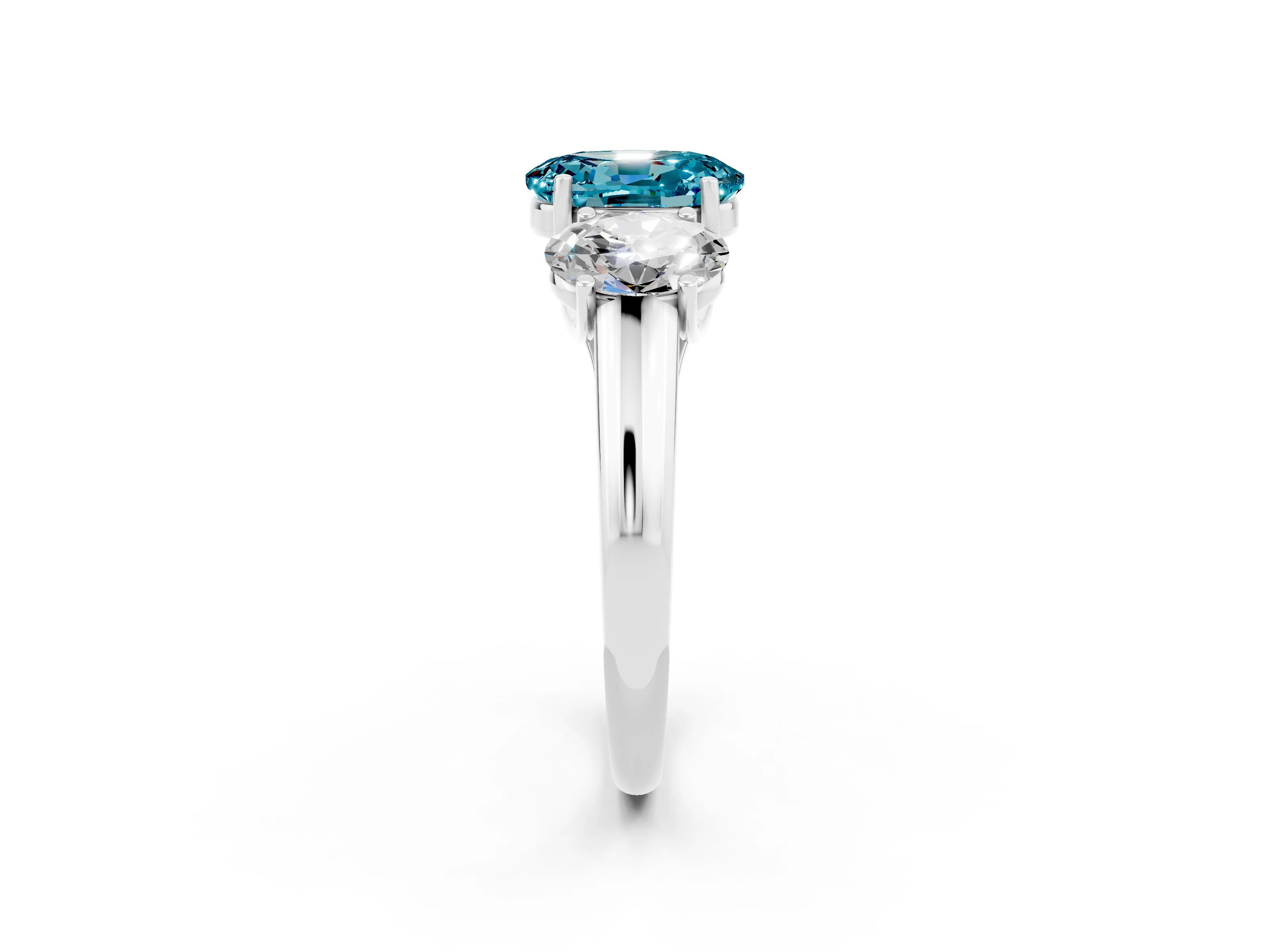 White gold Three-Stone Oval Cut Blue Topaz Engagement Ring with Prong Setting_2