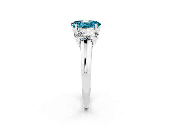 White gold Three-Stone Oval Cut Blue Topaz Engagement Ring with Prong Setting