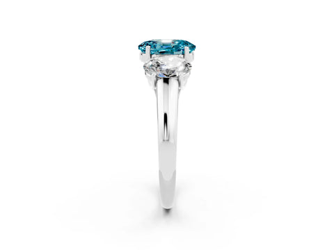 White gold Three-Stone Oval Cut Blue Topaz Engagement Ring with Prong Setting_2