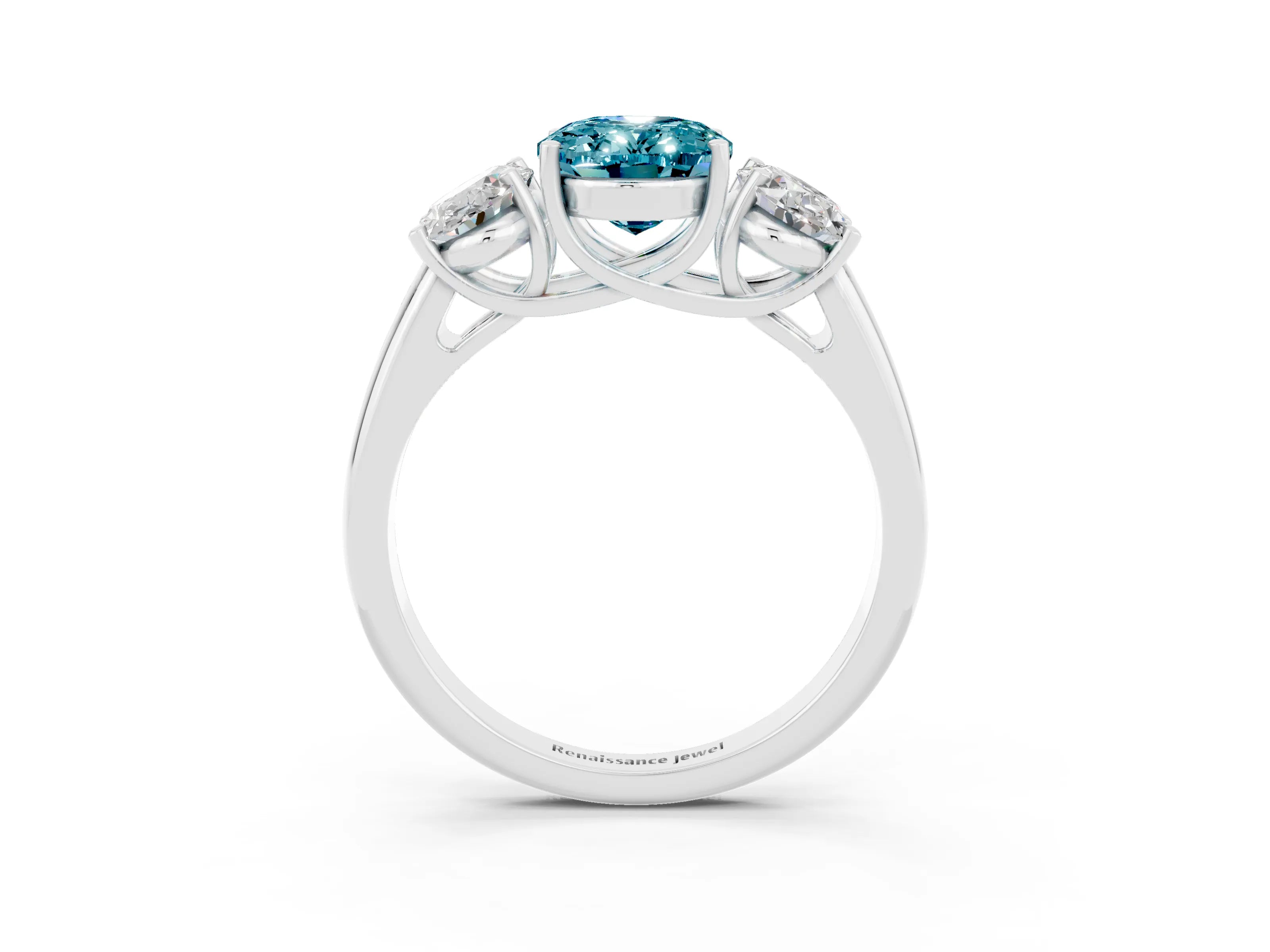 White gold Three-Stone Oval Cut Blue Topaz Engagement Ring with Prong Setting_3