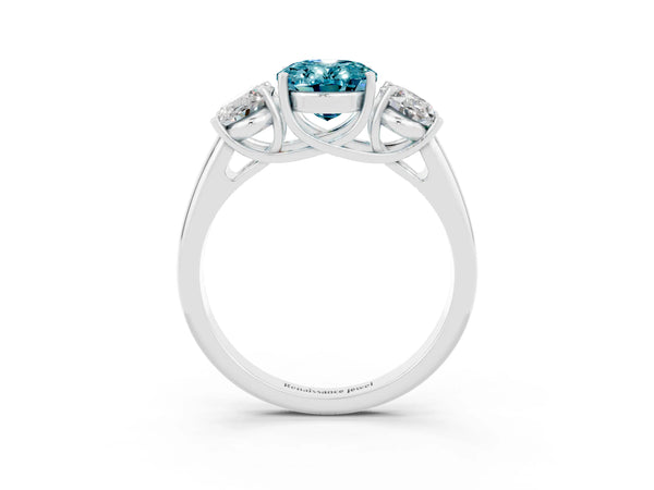 Platinum Three-Stone Oval Cut Blue Topaz Engagement Ring with Prong Setting