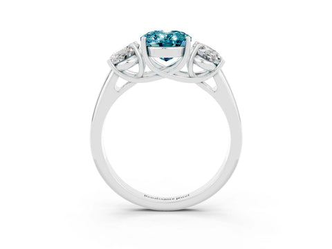 White gold Three-Stone Oval Cut Blue Topaz Engagement Ring with Prong Setting_3