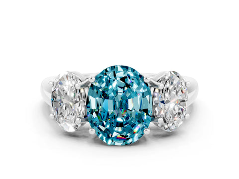 White gold Three-Stone Oval Cut Blue Topaz Engagement Ring with Prong Setting