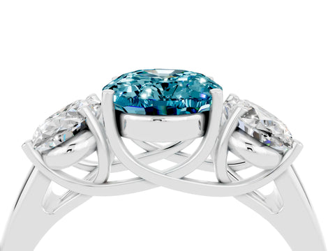 White gold Three-Stone Oval Cut Blue Topaz Engagement Ring with Prong Setting_4