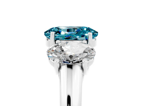 White gold Three-Stone Oval Cut Blue Topaz Engagement Ring with Prong Setting_5