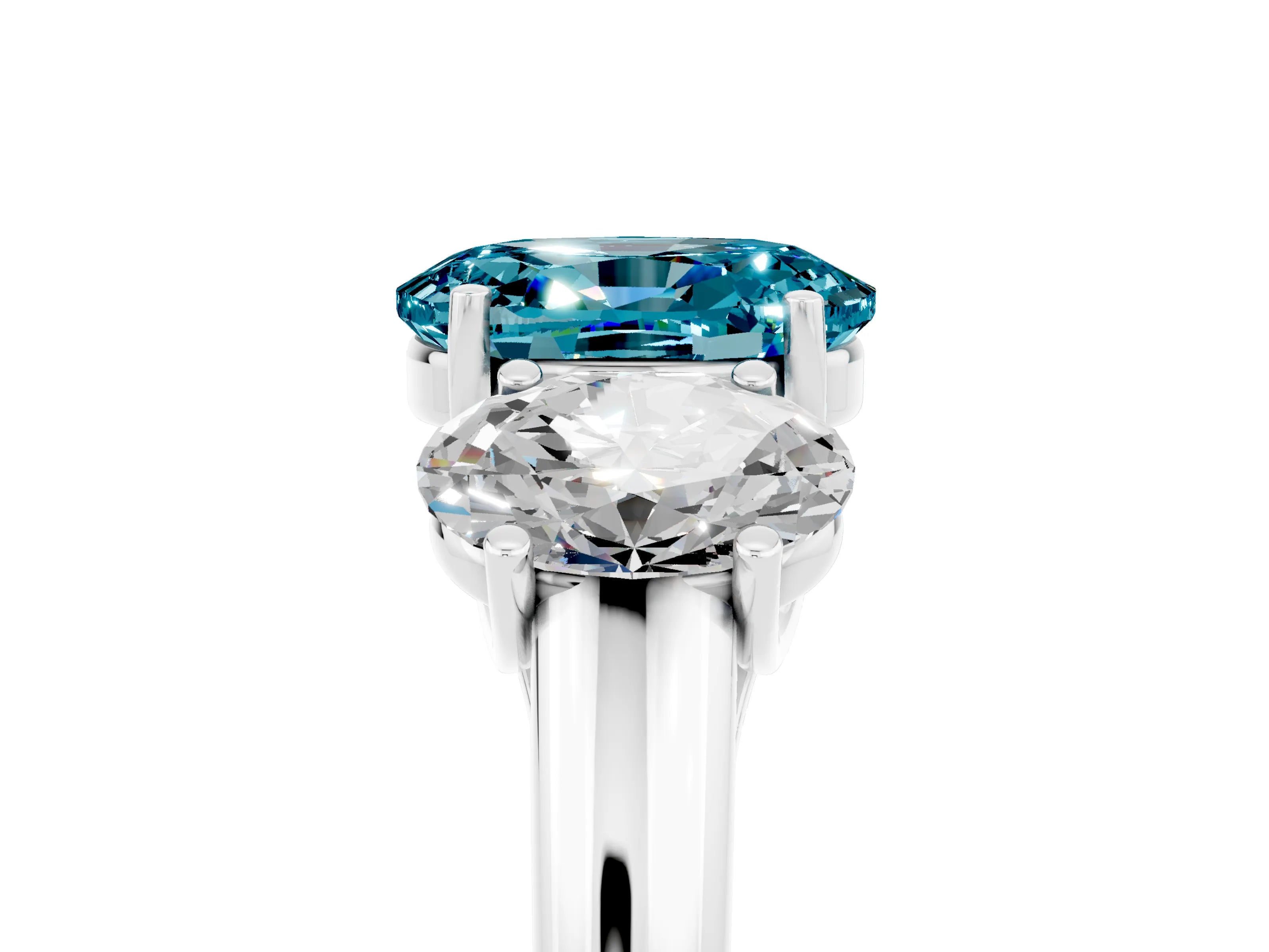 White gold Three-Stone Oval Cut Blue Topaz Engagement Ring with Prong Setting_5