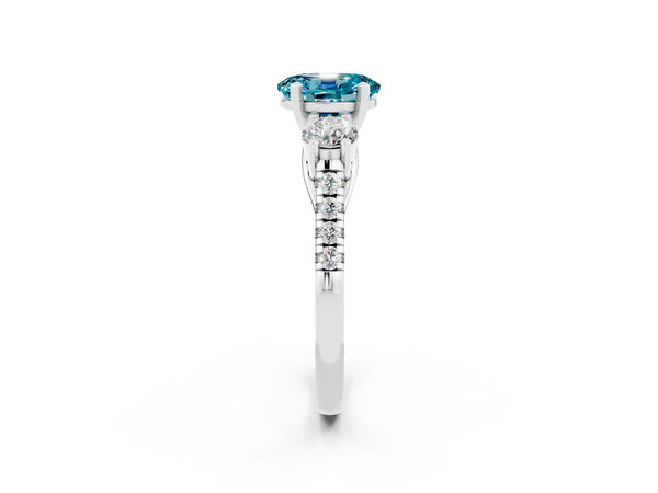 Platinum Three-Stone Oval Cut Blue Topaz Pavé Band with Four-Prong Setting