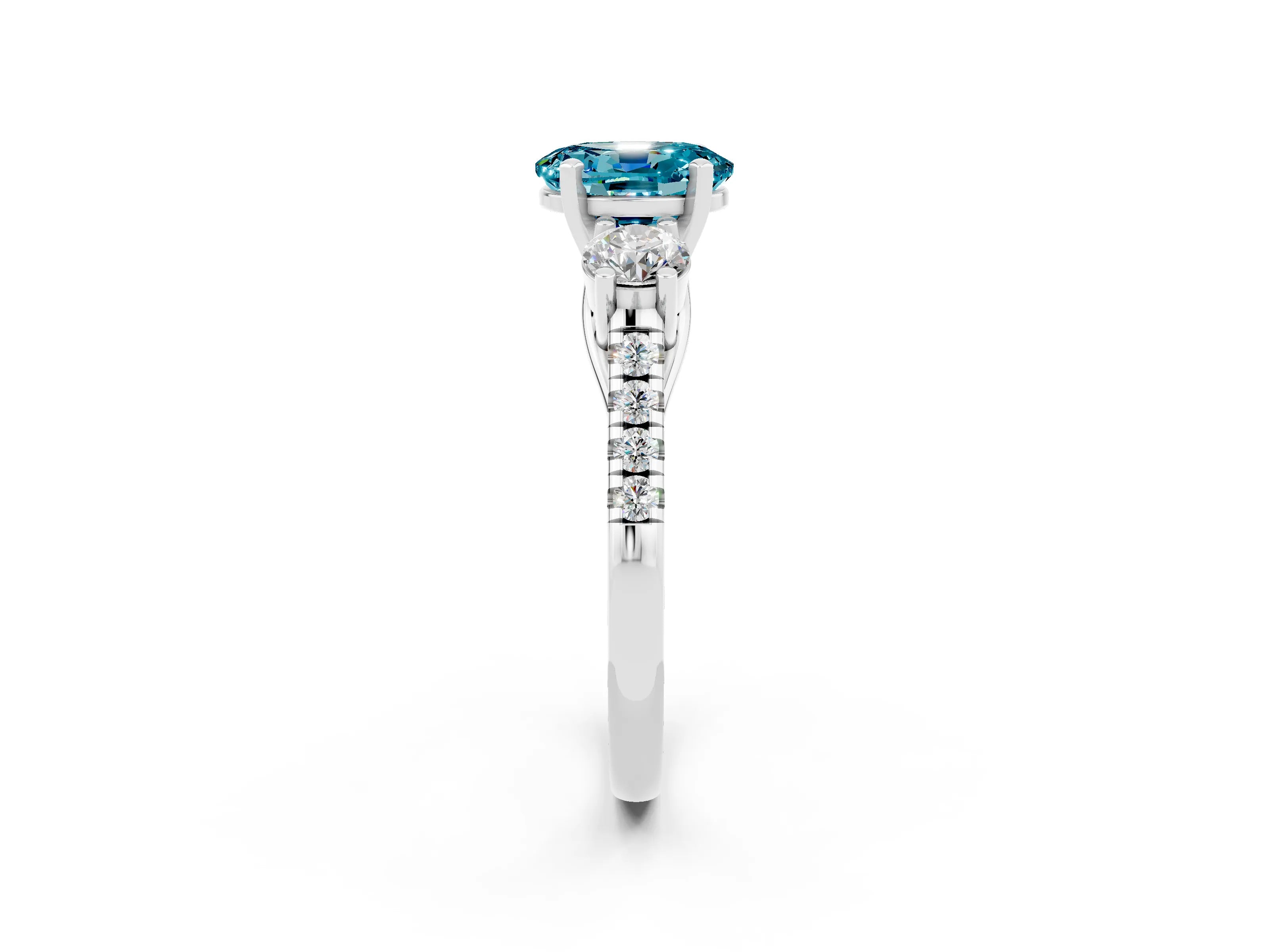 White gold Three-Stone Oval Cut Blue Topaz Pavé Band with Four-Prong Setting_2