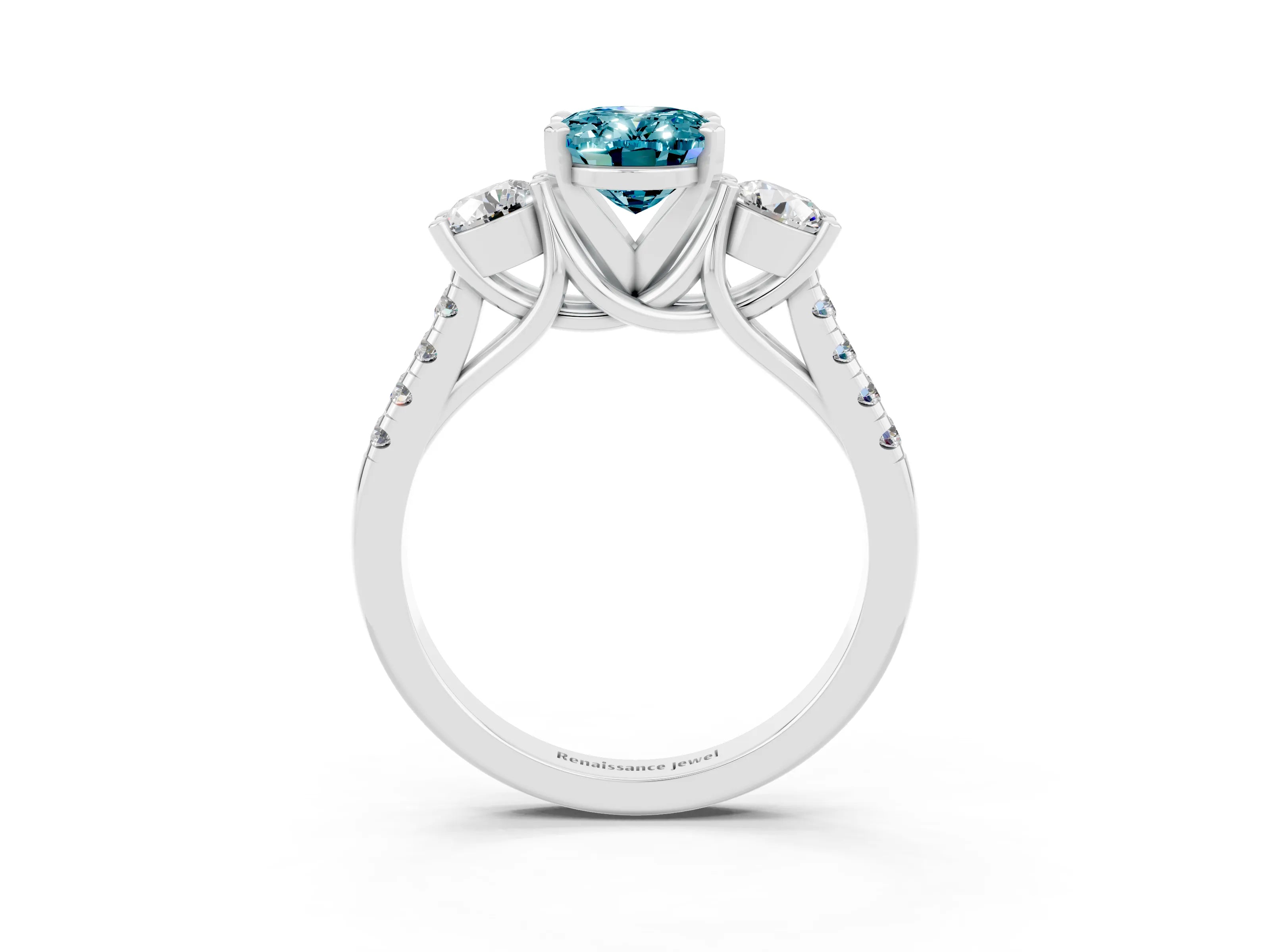 White gold Three-Stone Oval Cut Blue Topaz Pavé Band with Four-Prong Setting_3