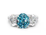 White gold Three-Stone Oval Cut Blue Topaz Ring with Pavé Band and Prong Setting_12