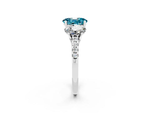 White gold Three-Stone Oval Cut Blue Topaz Ring with Pavé Band and Prong Setting_14