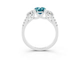 White gold Three-Stone Oval Cut Blue Topaz Ring with Pavé Band and Prong Setting_15
