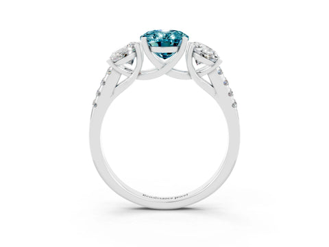 White gold Three-Stone Oval Cut Blue Topaz Ring with Pavé Band and Prong Setting_15