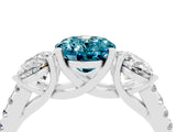 White gold Three-Stone Oval Cut Blue Topaz Ring with Pavé Band and Prong Setting_16