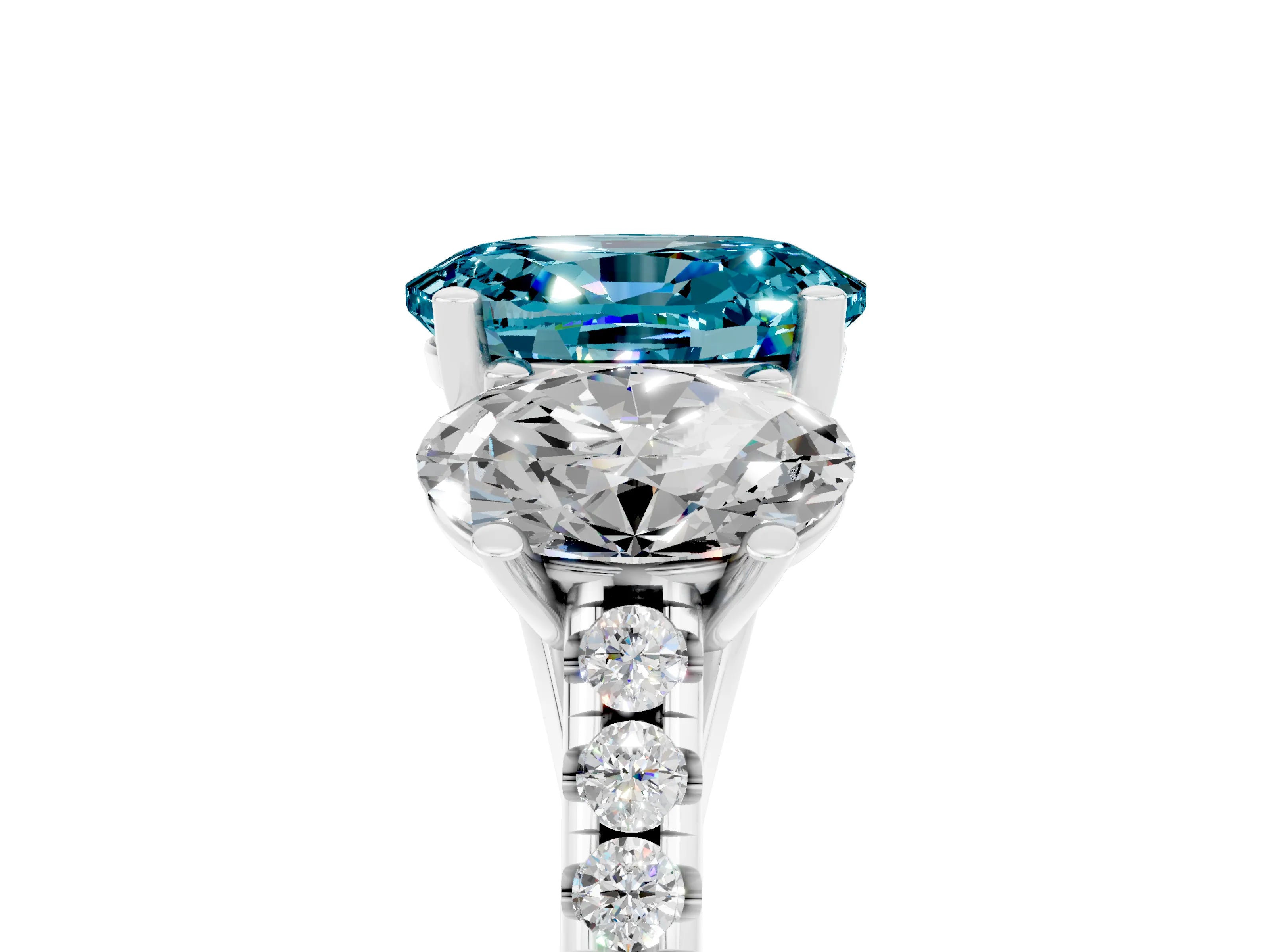 White gold Three-Stone Oval Cut Blue Topaz Ring with Pavé Band and Prong Setting_17
