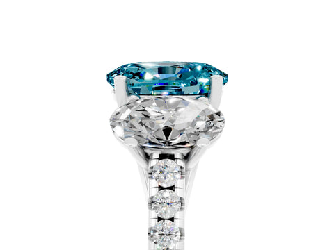White gold Three-Stone Oval Cut Blue Topaz Ring with Pavé Band and Prong Setting_17