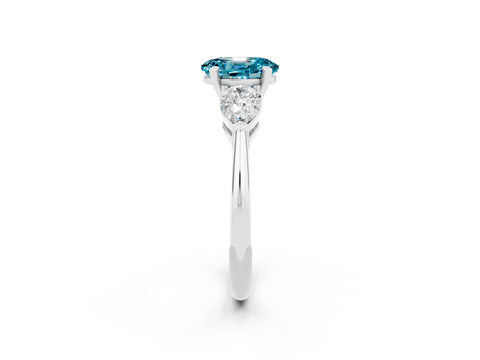White gold Three-Stone Oval Cut Blue Topaz Ring with Pear Side Stones and Four-Prong Setting_2