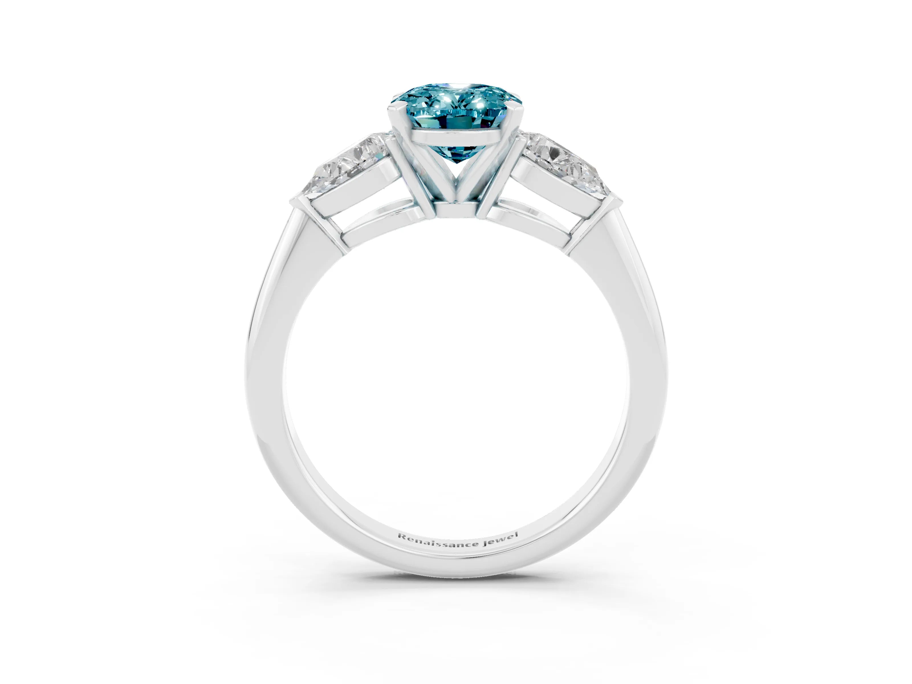 White gold Three-Stone Oval Cut Blue Topaz Ring with Pear Side Stones and Four-Prong Setting_3