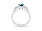 White gold Three-Stone Oval Cut Blue Topaz Ring with Pear Side Stones and Four-Prong Setting_3