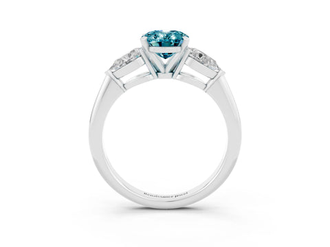 White gold Three-Stone Oval Cut Blue Topaz Ring with Pear Side Stones and Four-Prong Setting_3