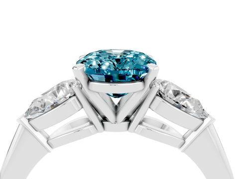 White gold Three-Stone Oval Cut Blue Topaz Ring with Pear Side Stones and Four-Prong Setting_4